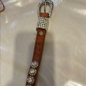 Elegant Tan Leather Belt with Sparkling Silver Accents